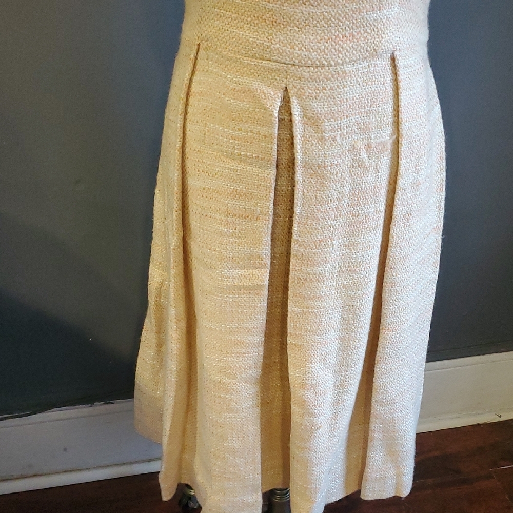 Elegant Sleeveless Beige Midi Tweed Dress Size M - Picture 4 of 13